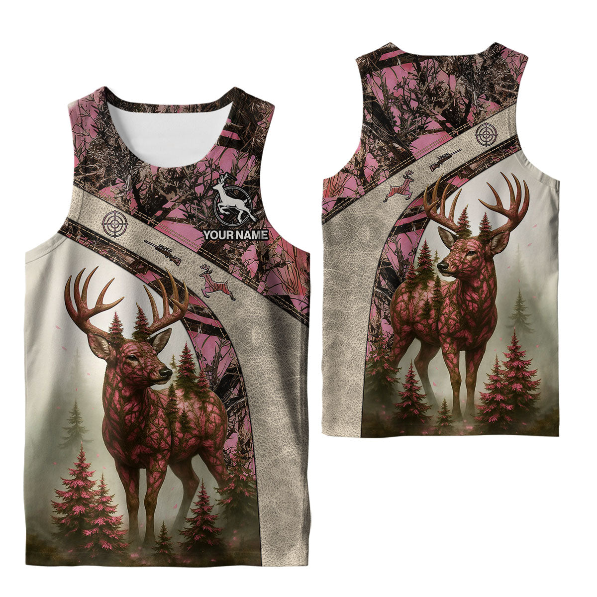 Personalized Deer Hunting T-Shirt - Pink Camo Hunter Design