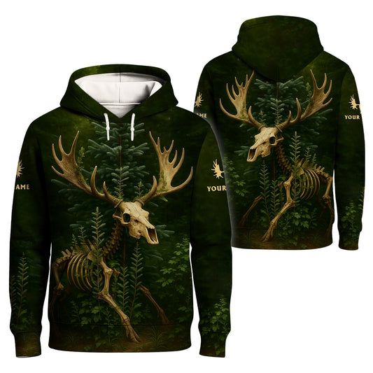 Personalized Moose Skull Hoodie - Forest Green Hunting AOP