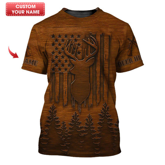 Personalized Deer Hunting T-Shirt - American Flag Design