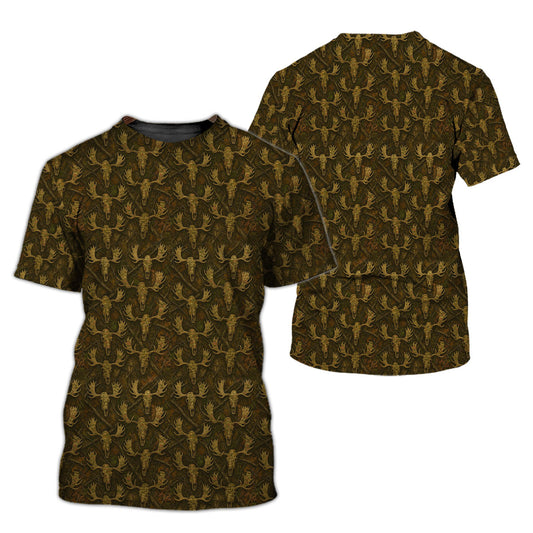 Moose Skull Shirt, Earth Tone Camo Art
