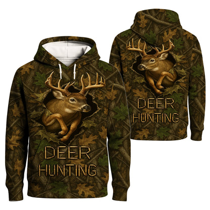 Deer Hunting Hoodie - 3D Buck Camo Forest Design