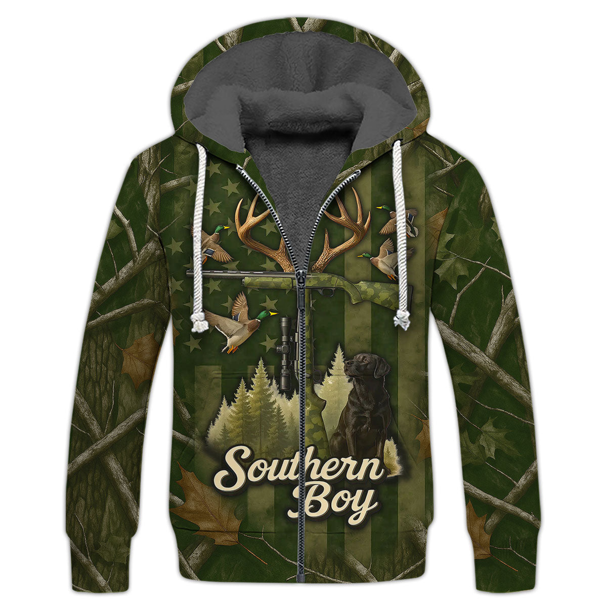 "Southern Boy" Hunting Shirt, Black Lab Deer Duck Camo