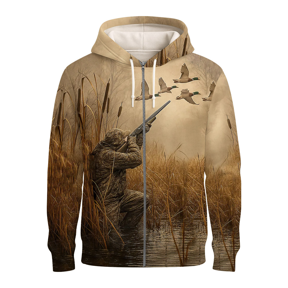 Duck Hunting T-Shirt - Waterfowl Hunter in Marsh Design