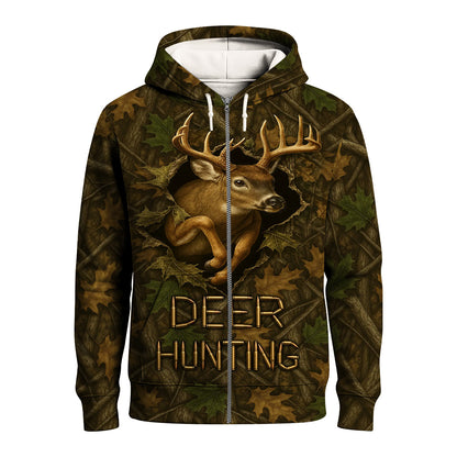 Deer Hunting Hoodie - 3D Buck Camo Forest Design