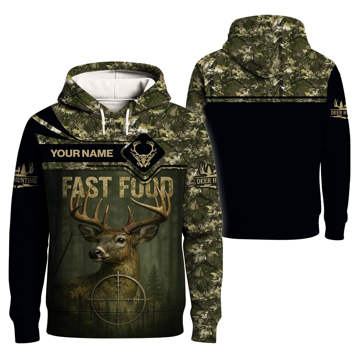 Custom Funny Deer Hunting T-Shirt - Fast Food Camo Design