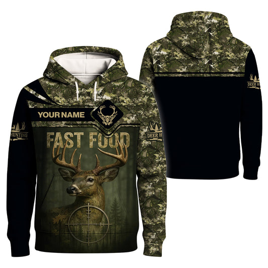 Custom Funny Deer Hunting T-Shirt - Fast Food Camo Design
