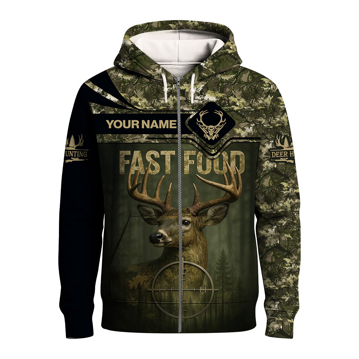 Custom Funny Deer Hunting T-Shirt - Fast Food Camo Design