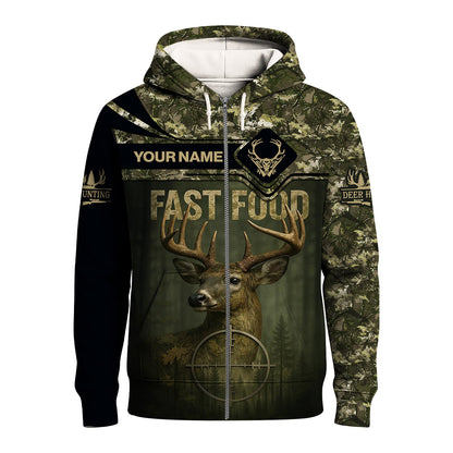 Custom Funny Deer Hunting T-Shirt - Fast Food Camo Design