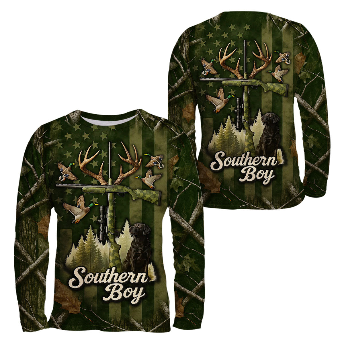 "Southern Boy" Hunting Shirt, Black Lab Deer Duck Camo