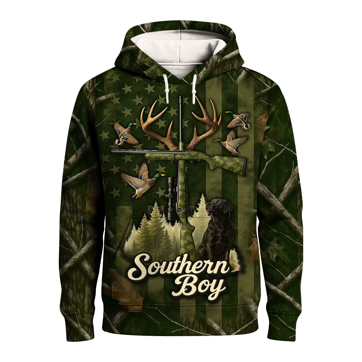 "Southern Boy" Hunting Shirt, Black Lab Deer Duck Camo