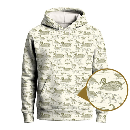 Vintage Duck & Dog Hunting Pullover, Antique Sketch Shirt