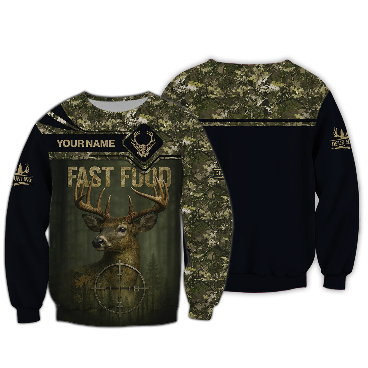 Custom Funny Deer Hunting T-Shirt - Fast Food Camo Design