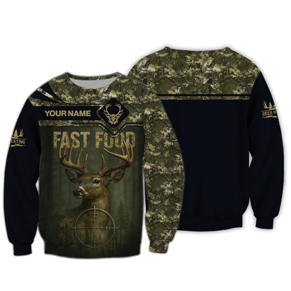 Custom Funny Deer Hunting T-Shirt - Fast Food Camo Design