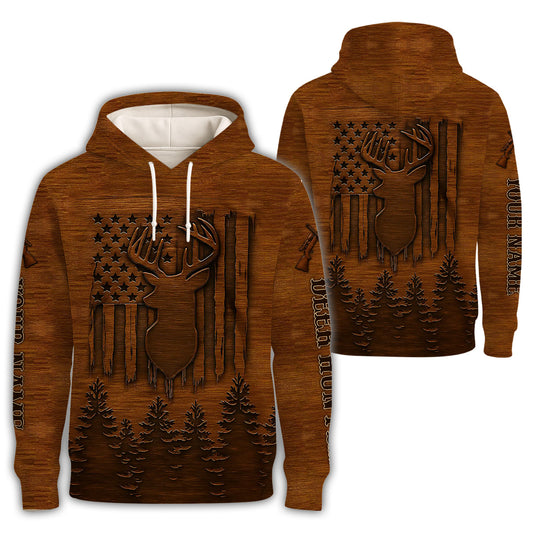 Personalized Deer Hunting T-Shirt - American Flag Design