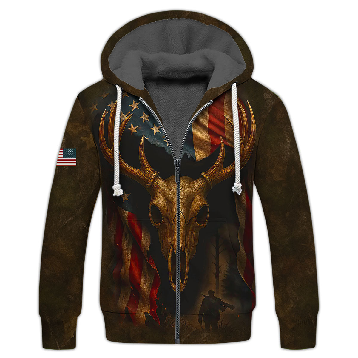 Patriotic Deer Hunting T-Shirt - Buck Skull & American Flag