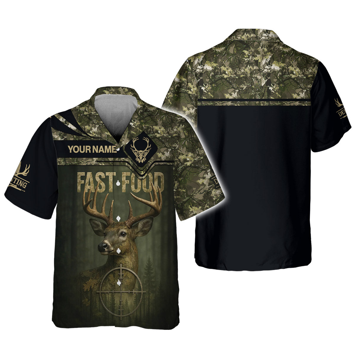 Custom Funny Deer Hunting T-Shirt - Fast Food Camo Design