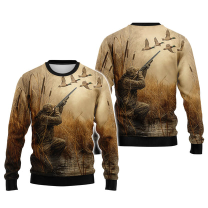 Duck Hunting T-Shirt - Waterfowl Hunter in Marsh Design