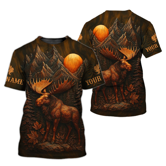 Custom Name Moose Shirt, Mountain Wood Carving Art