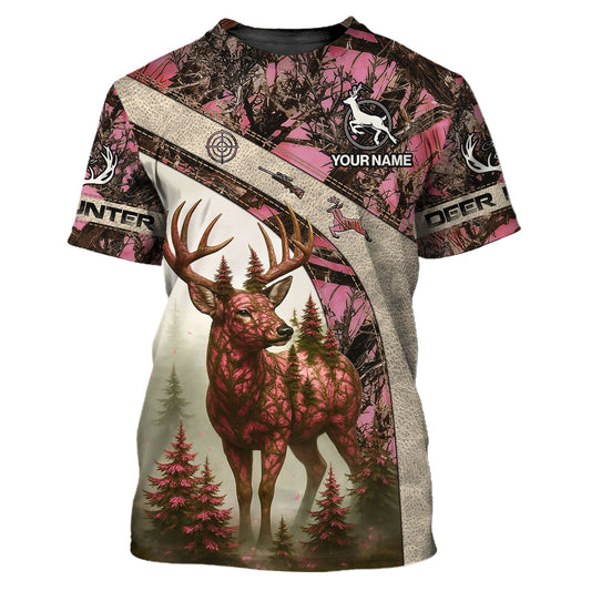 Personalized Deer Hunting T-Shirt - Pink Camo Hunter Design