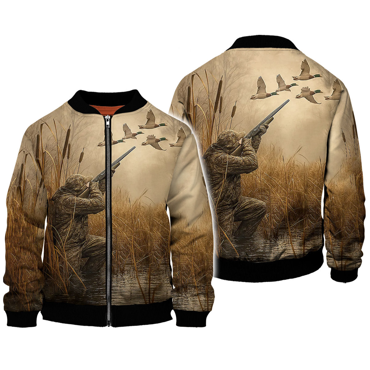 Duck Hunting T-Shirt - Waterfowl Hunter in Marsh Design