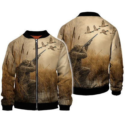 Duck Hunting T-Shirt - Waterfowl Hunter in Marsh Design