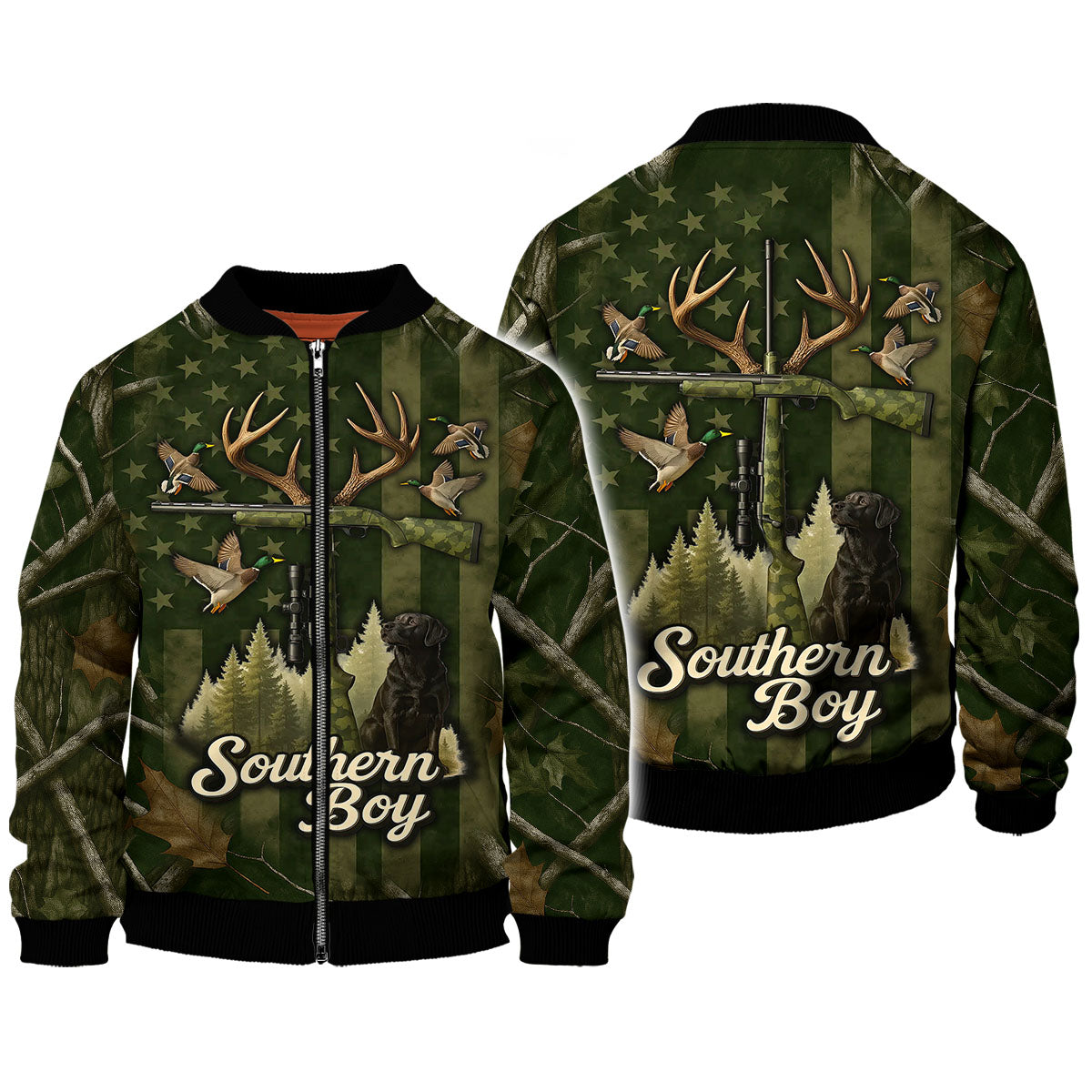 "Southern Boy" Hunting Shirt, Black Lab Deer Duck Camo