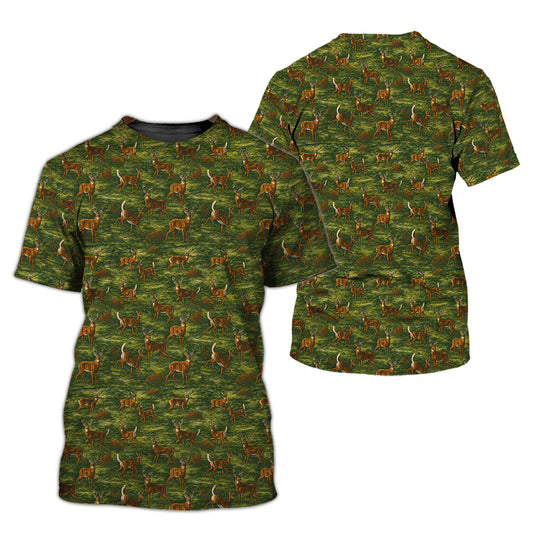 Green Camo Deer Shirt, All-Over Hunter Art