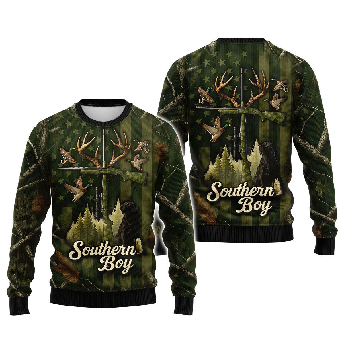 "Southern Boy" Hunting Shirt, Black Lab Deer Duck Camo