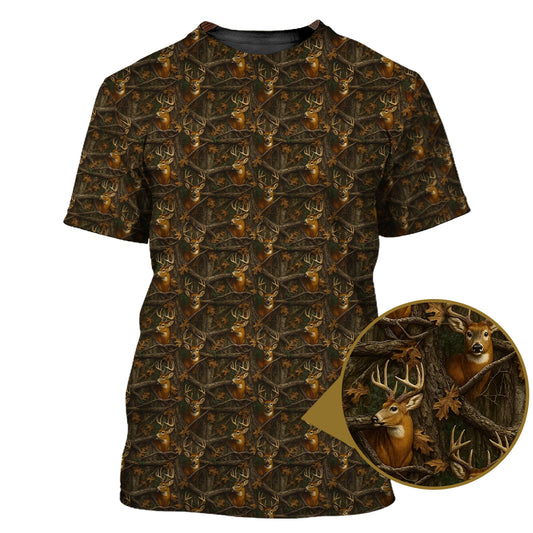Deer Hunting Camo T-Shirt - Whitetail Buck Forest Print