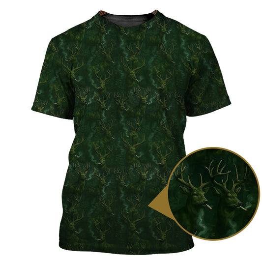 Deer Hunter Camo Tee - Cool Buck Pattern in Forest Green