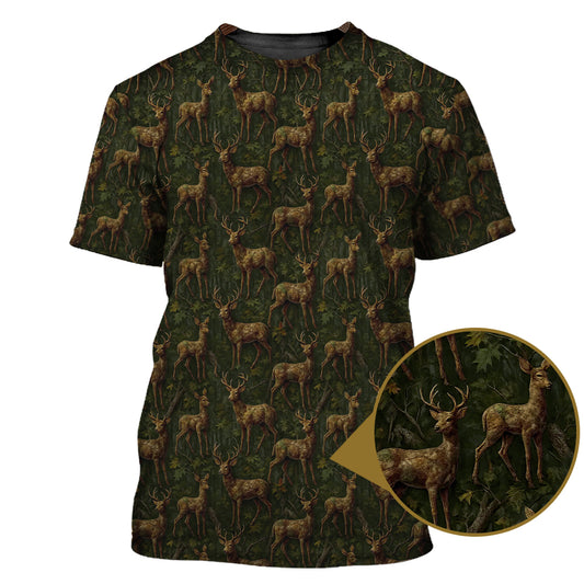 Deer Hunting Camo T-Shirt - Whitetail Buck Woodland Print