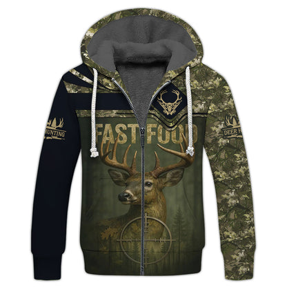 Custom Funny Deer Hunting T-Shirt - Fast Food Camo Design