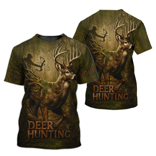 Personalized Bow Hunting T-Shirt - Artistic Deer Hunter Design