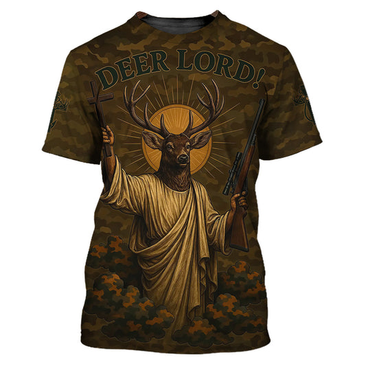 Funny Deer Hunting T-Shirt - Deer Lord Camo Design